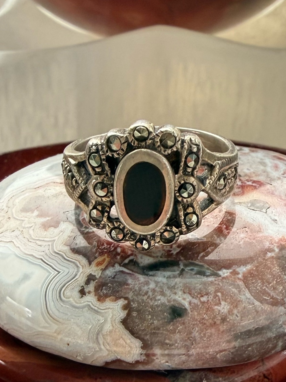 925 Vintage Black Onyx Ring
